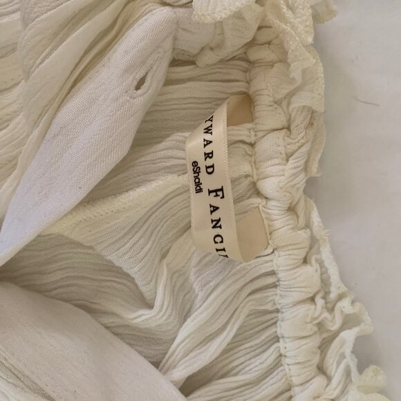 Off-White Pintuck Crinkle Blouse L Flowy Boho Romantic Ruffle Sleeve Top - Picture 5 of 6